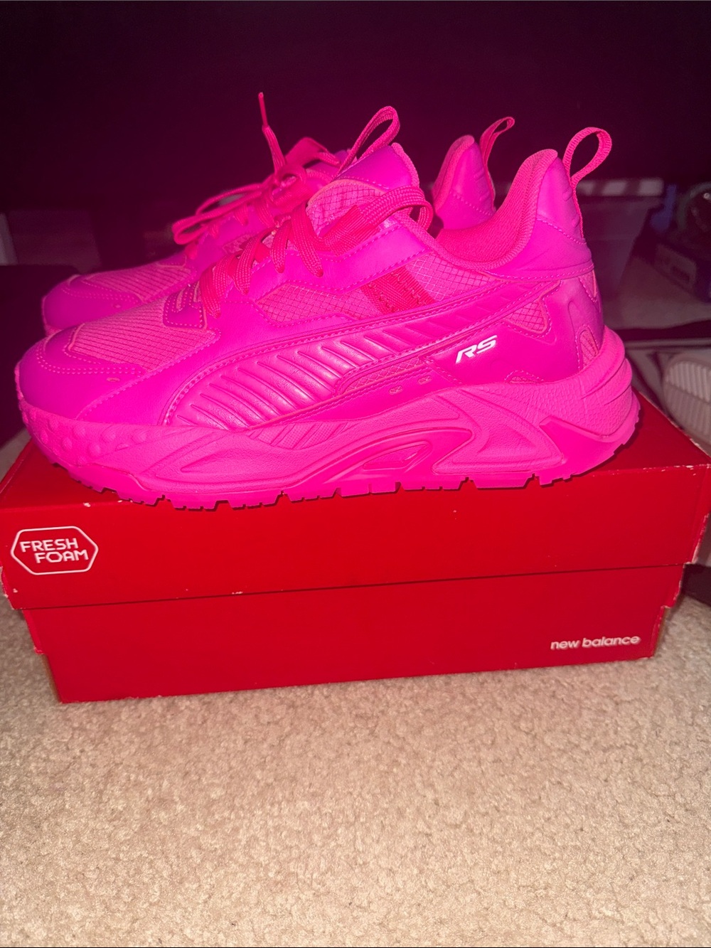 Women’s hot pink puma rs sneakers
